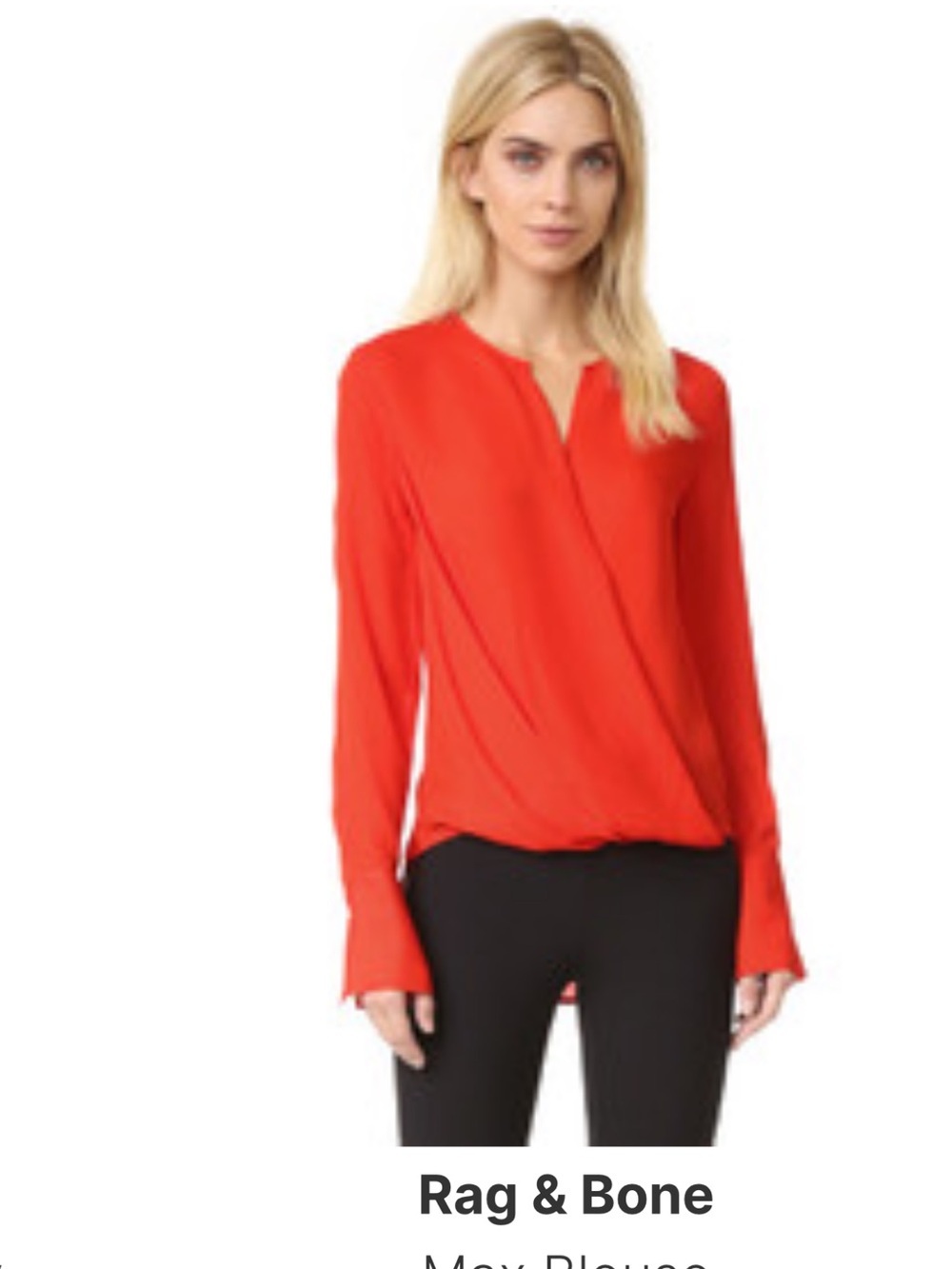 rag & bone Silk Wrap Front Blouse Soft Red/ Coral Long Sleeve Draped Top Size M